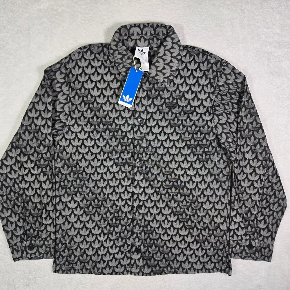 Adidas Originals Denim Monogram Button Long Sleeve‎ Shirt Mens Medium Oversize